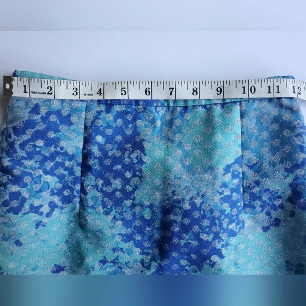 VTG Y2K H&M Blue Metallic Mini Skirt‎ Aqua Silver Shimmer High Waist Pencil XS 2